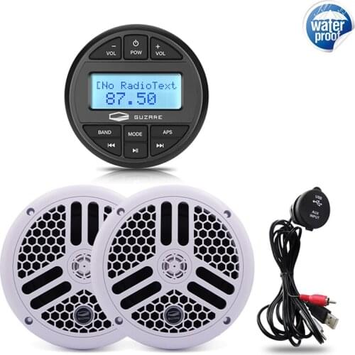 Marine Radio Stereo Bluetooth Media Receiver FM Car MP3 Player+6.5inch Waterproof Speaker+USB Boat Audio Cable For RV ATV Yacht
