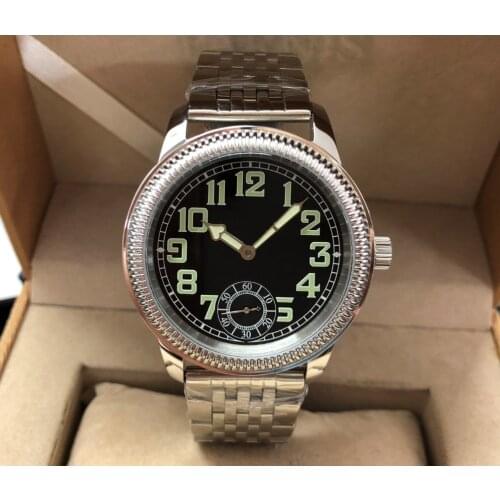 44mm GEERVO black dial Asian 6497 17 jewels Mechanical Hand Wind movement mens watch luminous Mechanical watches GR06-21