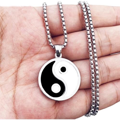 Mens Stainless Steel Protection Amulet Ying Yin Yang Pendant Necklace