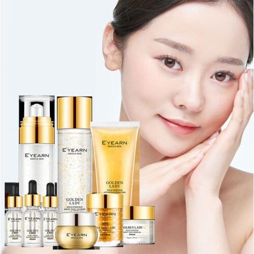 Nine-piece Skin Care Product Set Moisturizing Nourish Anti-wrinkle Clean Pores Oil Control Beauty Gold Nicotinamide Facial Care