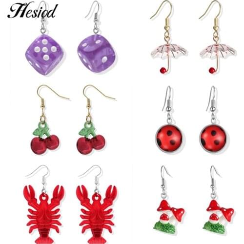 New Fashion 1 Pairs Acrylic Dice Mushroom Insect Cute Cherry Earring Little Goldfish Pendant Suitable for Girls Or Ladies Gifts
