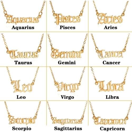 Twelve Constellation Necklace for Women Vintage Letter Pendant Clavicle Chain Necklace Jewelry Accessories Collares