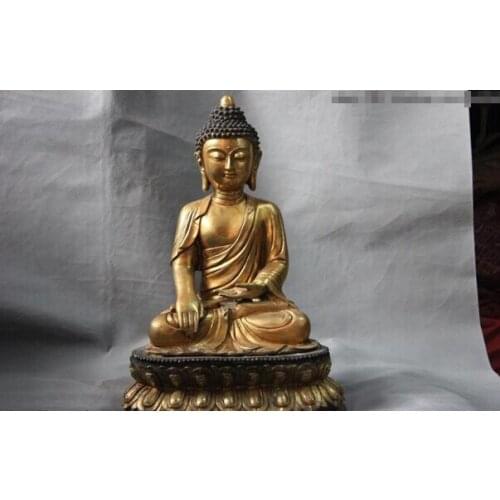 Song voge gem S1022 China Buddhism Temple Bronze Copper Gild Sakyamuni Amitabha Rulai Buddha Statue
