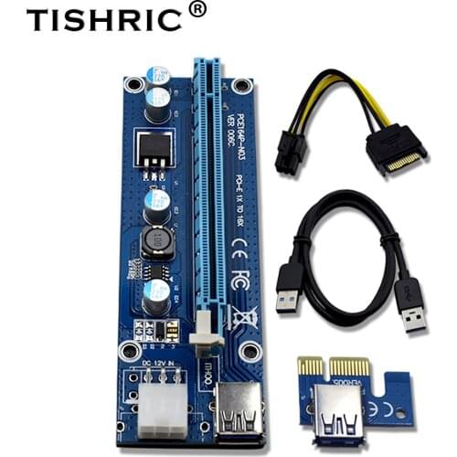 TISHRIC VER006C PCIE PCI-E Riser Card 006C 6Pin 1x to 16x Extender USB3.0 Cable Adapter SATA to IDE for Bitcoin Mining Miner