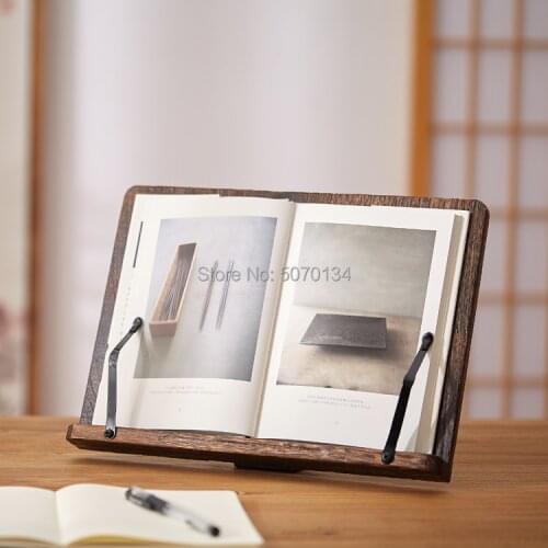 Adjustable Wooden Book Stand Foldable Desktop Reading Holder for Music Books Textbooks Tablets Laptop with Page Holder Clips