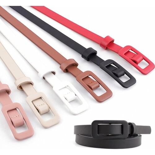 Women PU Leather Belts New Simple Solid Color Thin Skinny Waistband Adjustable Dress Strap Belt Metal Buckle Waist Belt For Jean