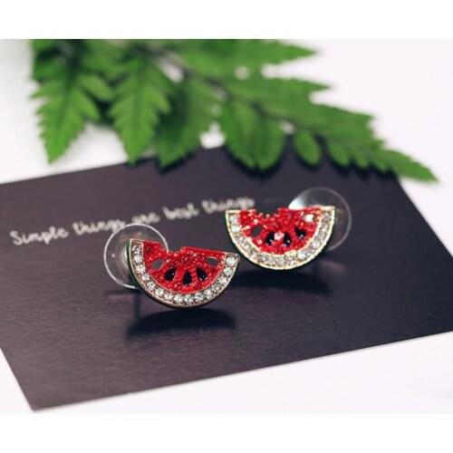 Korean Version Of Rhinestone Watermelon Earrings Cute Fashion Cute Student Japanese And Korean Earrings Fashion Stud Earrings