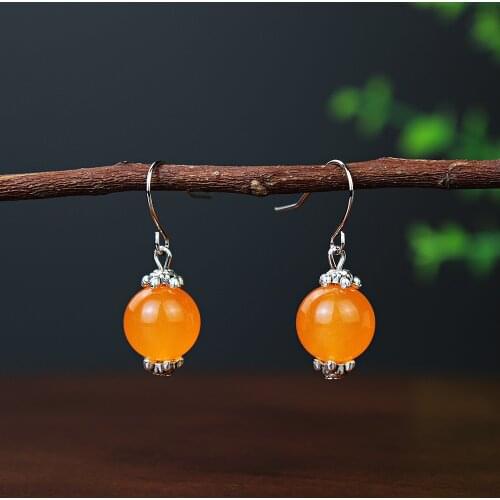 Simple Natural Stone Earrings Green Purple Yellow Black Red Carnelian Beads Elegant Fashion Jewelry For Women Dangle Pandent