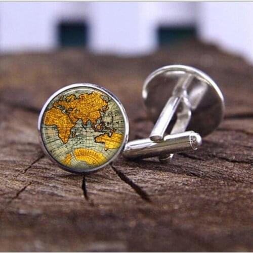SUTEYI Fashion Crystal Glass Dome Cufflinks Jewelry Men World Map Cufflink Vintage Cuff Links For Shirt
