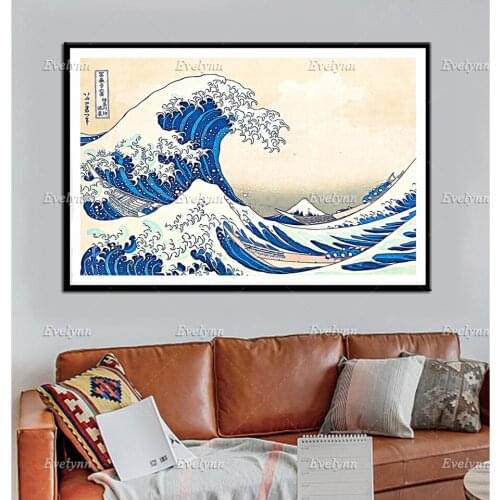 The Great Wave Off Kanagawa By Katsushika Hokusai Stylised Poster Print.Home Minimalism Bedroom Decoration Canvas Wall Art Gift