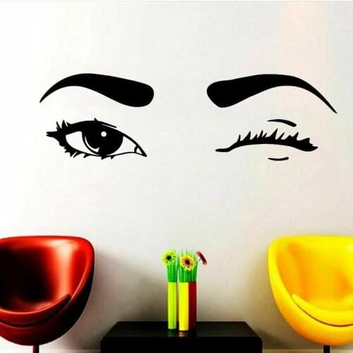 Blinking Eyes And Brow Makeup Wall Sticker Beauty Salon Studio Manicure Make Up Wall Decal Girl Room Vinyl Home Decor