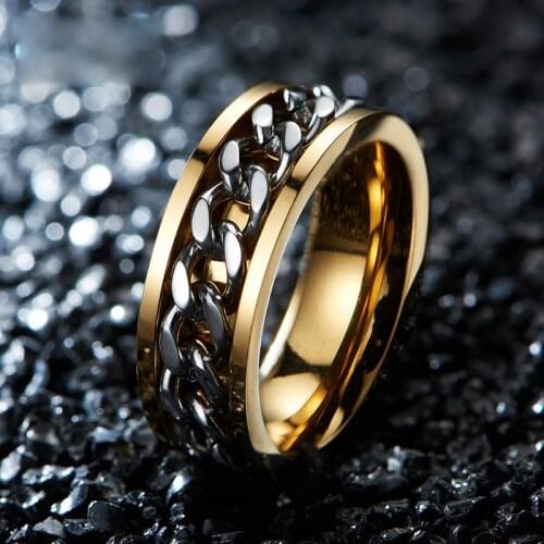 Megin D Stainless Steel Titanium Rotatable Spinning Chains Beer Opener Rings for Men Women Couple Friends Gift Jewelry Hip Hop