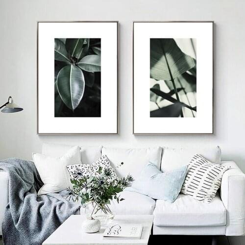 Green Theme Plant Leaf Canvas Poster Geometry Abstract Print Painting Decorative Picture Modern Living Room Nordic Decoration