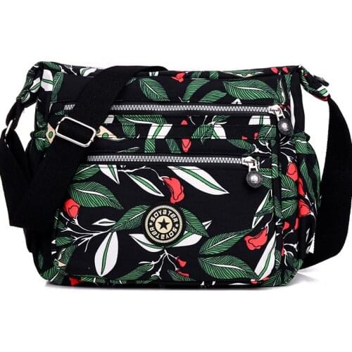Womens fashion cloth shoulder bag More zipper printing floral women bag Waterproof nylon satchels preppy style crossbody bag