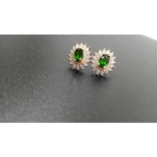 Natural diopside stud earrings 925 sterling silver natural green gemstone earrings women Classic round earrings for anniversary