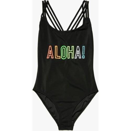 Women Black Embroidered Swimsuit Swimwear