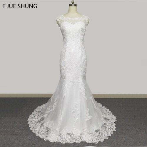 E JUE SHUNG White Vintage Lace Appliques Cheap Mermaid Wedding Dresses 2018 Cap Sleeves Wedding Gowns vestidos de novia