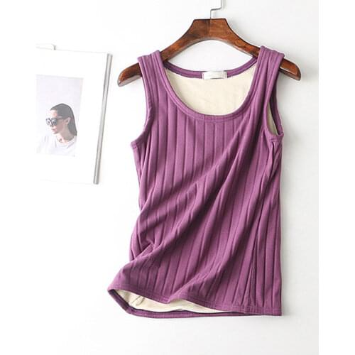Winter Womens Vest Plus Velvet Thicken Thermal Underwear Sleeveless Bottoming Shirt Solid Color Stretch Slim-Fit Warm Tank Tops