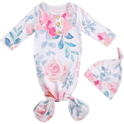 2pcs Newborn Baby Floral Print Sleeping Bag with Hat Sets Boy Girl Long Sleeve Anti-kick Swaddle Blanket Wrap 0-6M Photo Props
