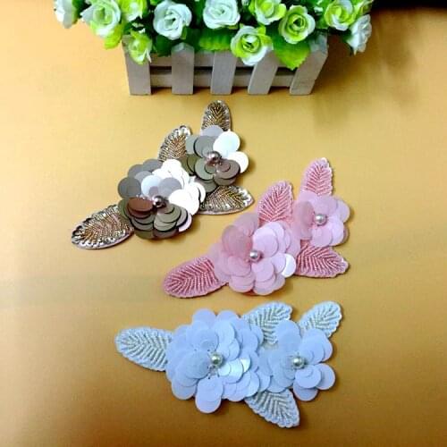 3 color flower beaded patches applique patches for clothing fabric patch sewing parches bordados embroidered patches