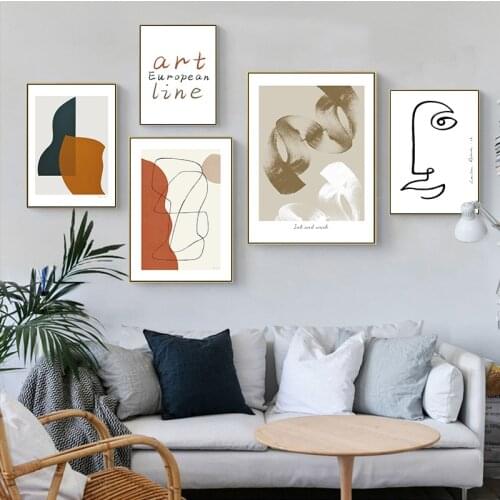 Abstract Line Geometry Canvas Painting Color Wall Art Minimalist Print Nordic Poster Face Quote Picture Modern Living Room Decor