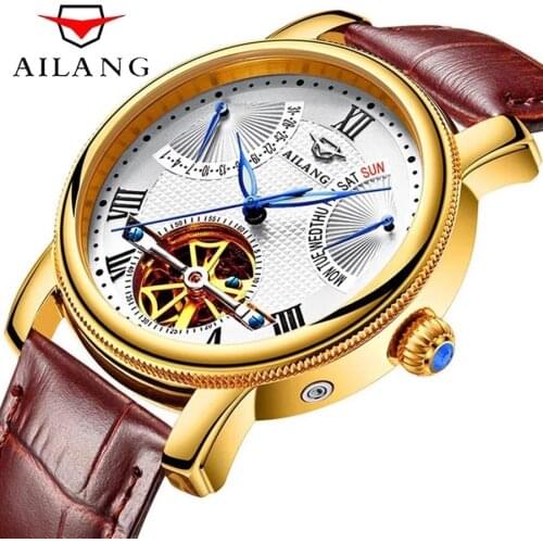 AILANG 2021 New Mens Automatic Mechanical Watch Week Personality Stainless Steel Tourbillon Fashion Business Mens Watch 5802