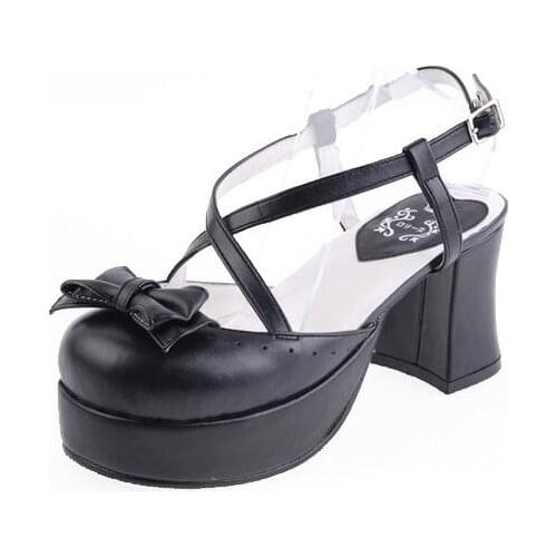 Angelic imprint woman mori girl lolita cosplay shoes lady high heels pumps women princess dress party sandals 33-47 7.5cm bowtie