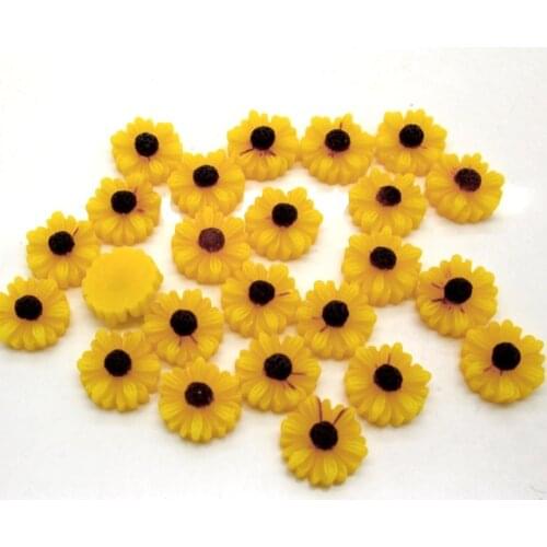 50Pcs Yellow Resin Flower Beads Decoration Crafts Flatback Cabochon Scrapbooking Fit Phone Embellishments Diy Accessories
