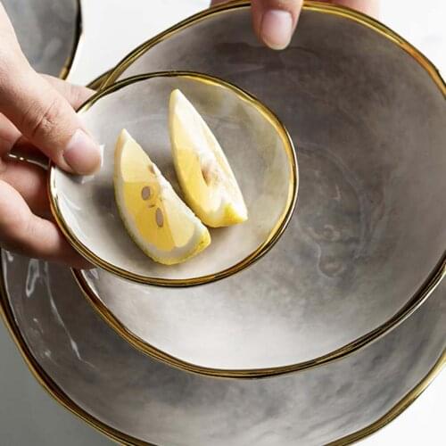 Household Light Luxury Phnom Penh Ceramic Tableware Plate Household Eating Bowl Fruit Plate Western Steak Plate