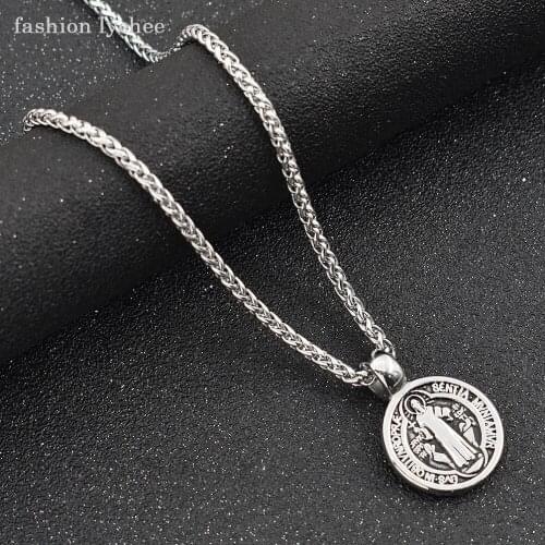 Fashion lychee Exorcism Stainless Steel Cross Pendant Necklace High Quality Unisex Punk Hip Hop Long Necklace Gift