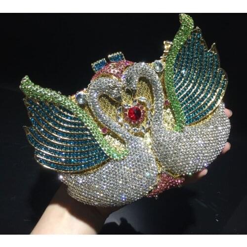 Design Swan-Shaped Designer Green/White/Blue Diamond Evening Bags New Fashion Women Crystal Party Prom Handbags Dinner Clutches