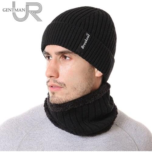 New Thick Winter Hats For Men Breakout Label Wool Warm Cap Outdoor Fashion Add Fur Lined Knitted Hat Dropshipping
