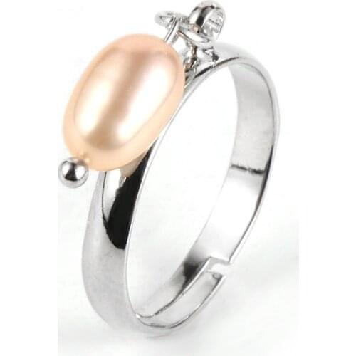 Women Freshwater Pearls Charm Ring White Pink Purple Pearl Pendant Copper Open Adjustable Wedding Party Finger Rings Jewelry