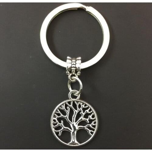 Metal tree of life keychain gift keychain direct sale jewelry round tree of life antique silver key ring