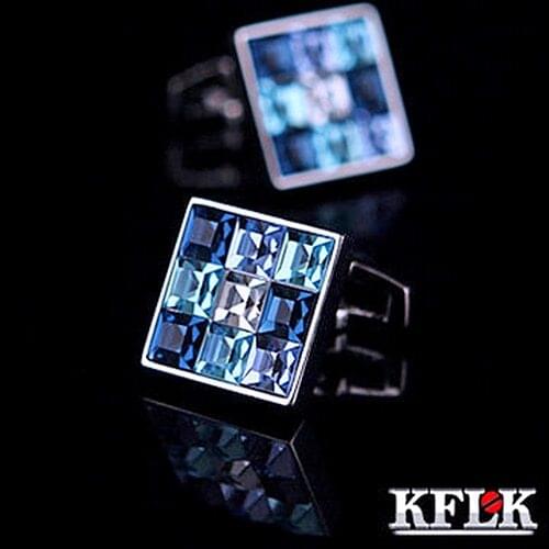 KFLK Luxury shirt cufflink for mens Brand cuff buttons Gradient effect Crystal cuff link High Quality abotoaduras Jewelry