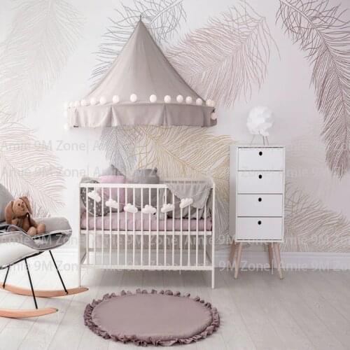 Soft pale white and cream color feather drawing wall background decor wallpaper children wallpapers kids nursery room