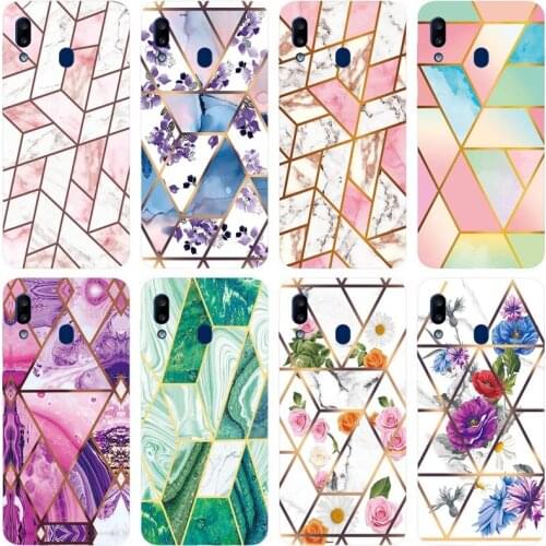 Soft Phone Case for Samsung Galaxy A20 SM-A205F A205 Funda Glossy Colorful Silicone Phone Back Cover Geometric Marble Shell