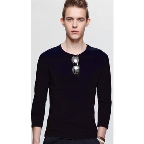 MRMT 2021 Brand New Autumn Mens Long-sleeved T-shirt Trimmed Round-collar T-shirt for Male Solid Color Casual Tops Tshirt