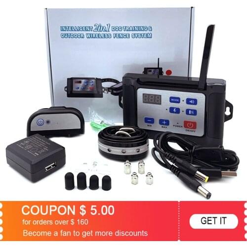 Newest product Smart 2 in 1 wireless pet fence system 990ft training collar with wireless pet fence Reflective fluorescent TPU