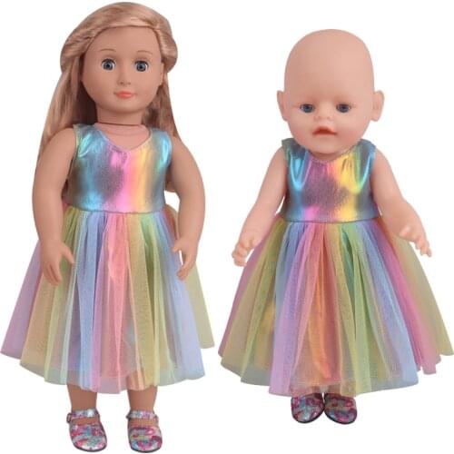 New Bright Laser Rainbow Dress Fit 43cm Baby New Born,42cm Nenuco,American Girl 18inch Doll Clothes Accessories