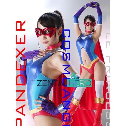 New Arrival Shiny Metallic Sexy Gigalady Womens Hero Bodysuit Zentai Catsuit Movie Fancy Dress Zentai Leotard with Cape