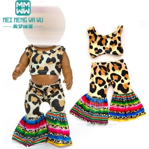 Clothes for doll fit 43cm baby new born doll Leopard casual suit national leisure suit