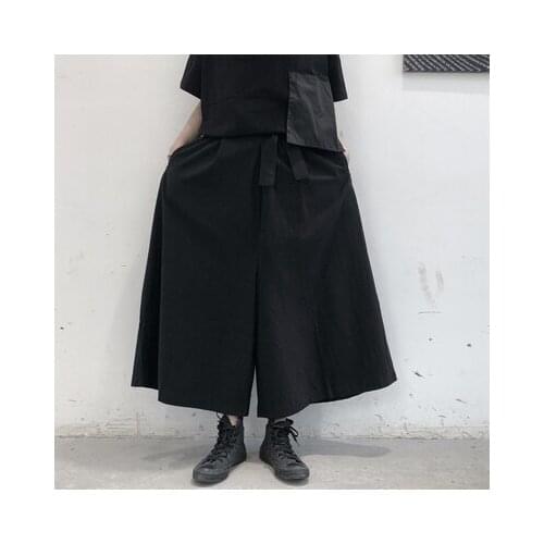 Original design new product simple dark belt Japanese cotton hemp men and women loose legs pants