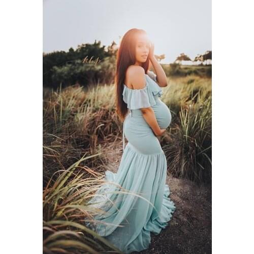 Mermaid Maternity Dresses For Photo Shoot Pregnant Women Pregnancy Dress Photography Props Sexy Off Shoulder Maxi Maternity Gown
