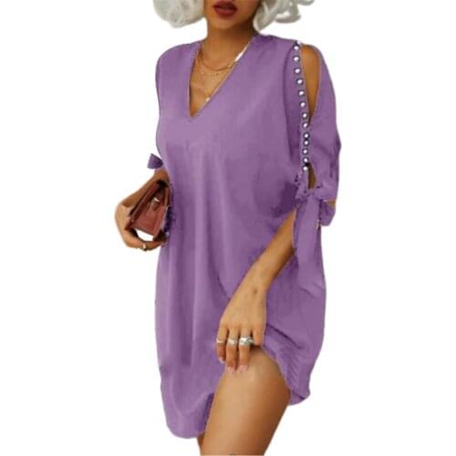 Dress women elegant V Neck Lace Up Summer Hollow Out Sleeve Beaded Dress for Office Street wear Black xxxxl vestidos 2021