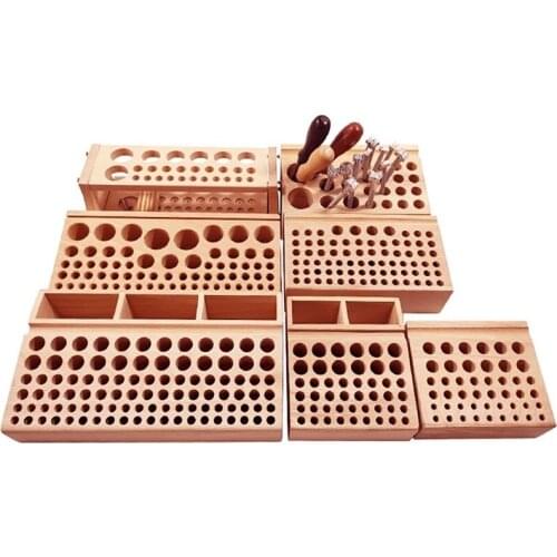 Multi Wood Holes DIY Leather Tool Rack Leather Table Storage Rack Box Frame Straddle Punch Printing Storage Leather Tools Holder