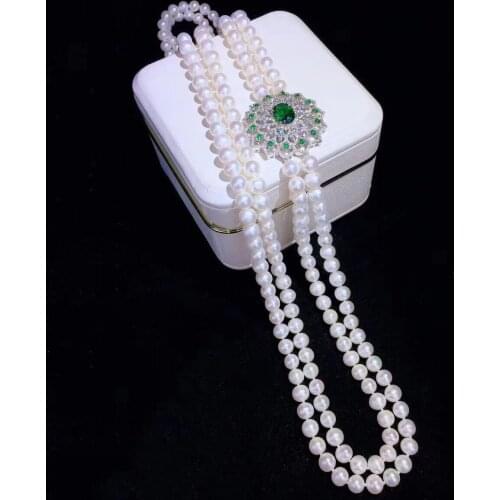 Top New Fashion 2 layer pearl Necklaces Cubic Zircon Micro Pave Setting Women Party Accessories with free shipping