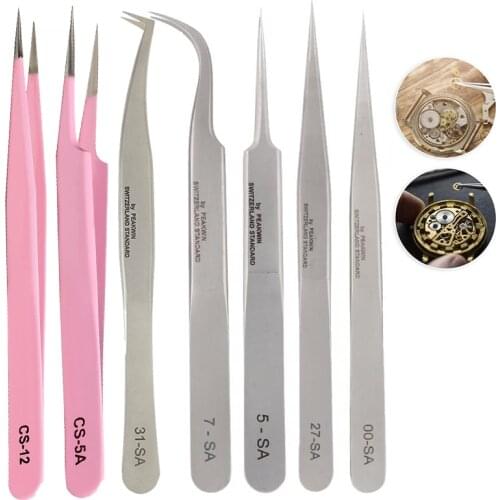 Professional Stainless Steel Tweezers Antimagnetic Acid-proof Design Tweezers High Hardness Anti-static Tweezers Watch Repairs