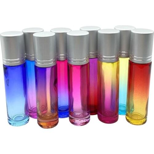 27pcs 10ml Gradient Color Thick Glass Perfume Bottle Empty 10cc Travel Essential Oil Rollerball Vial