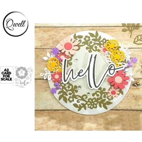 QWELL Metal Cutting Dies Set Beautiful Wreath Foliage Words Hello DIY Scrapbooking Craft Paper Cards Decor Album 2021 New